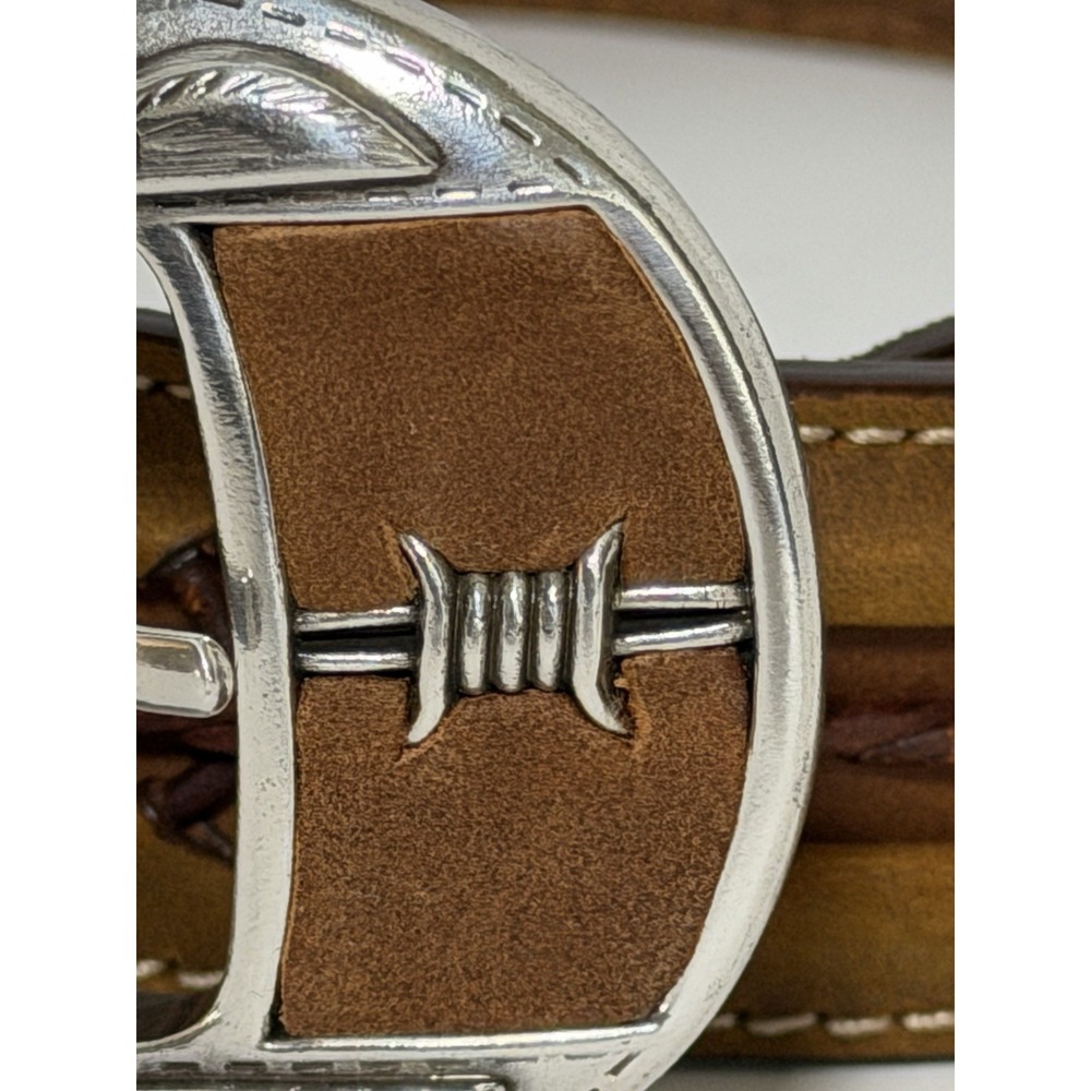Men's Justin Leather Belt Fenced In Barbed Wire 40 Brown 10817 - Picture 2 of 11